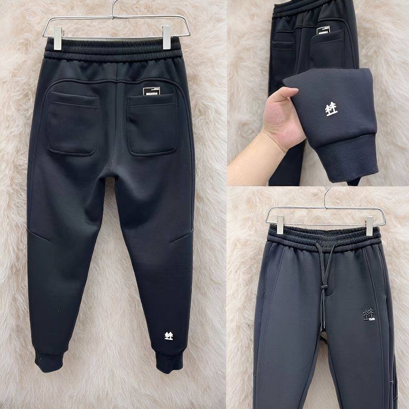 男士休闲裤春夏季刺绣百搭中高腰纯色束脚运动卫裤潮流修身长裤子