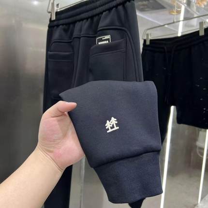 冬季加绒保暖男士高品质空气棉束脚休闲裤潮流刺绣宽松百搭长裤子
