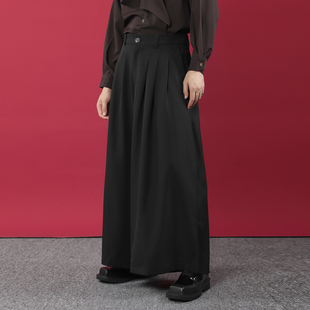 中性百褶裙裤 TRHOMME 男装 松紧腰纯色新中式 25AW垂感宽松大阔腿裤