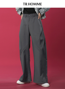 TR HOMME 纯色休闲长裤男宽松廓形高档质感超好看的弯刀西裤男士