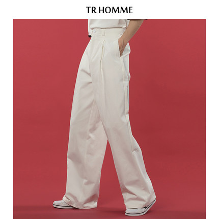 TR HOMME 春夏轻熟风粉色西裤男宽松直筒休闲阔腿拖地裤男ins潮流