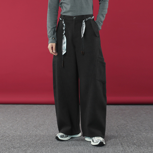 HOMME 子男宽松弯刀廓形纯色老钱风呢子休闲裤 冬季 保暖裤 厚款