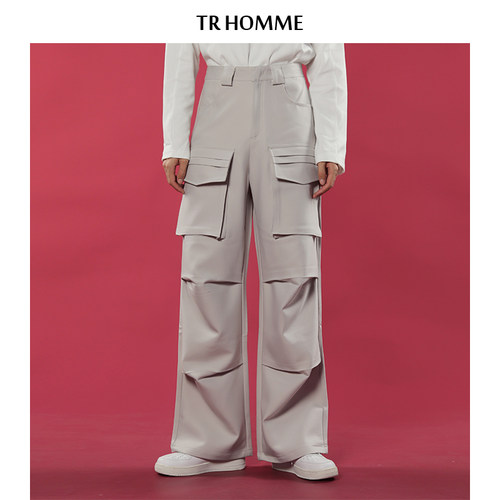 TR HOMME 秋季设计感工装休闲男宽松阔腿显高纯色小喇叭长裤