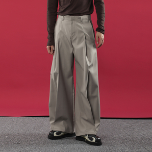 纯色A字型廓形感休闲长裤 常规厚度宽松阔腿西裤 男士 男潮 HOMME