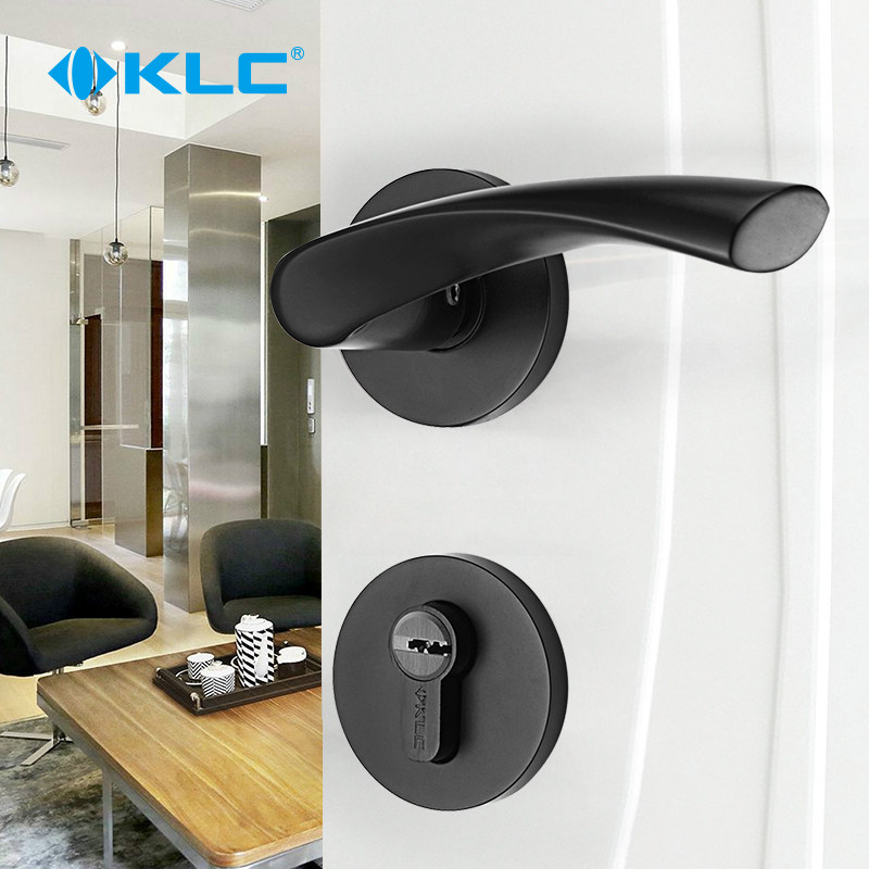 KLC室内卧室房门锁卫生间黑色静音分体门锁实木门把手三件套餐