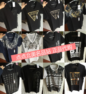 盖尔斯新款 款 LOGO款 T恤修身 加拿大 圆领V领短袖 现货Guess