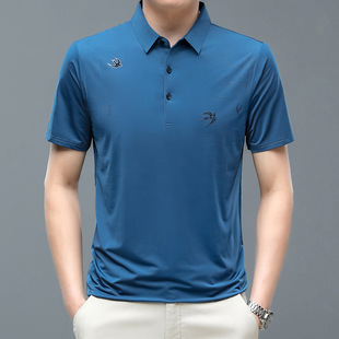 新款 t恤纯色商务休闲时尚 polo衫 短袖 潮中年速干上衣 男士 2024夏季