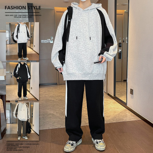 2024春秋季青少年套头连帽卫衣套装男学生大童宽松大码运动服休闲