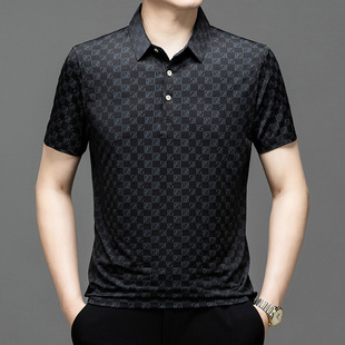 短袖 男士 polo衫 冰丝中年休闲时尚 上衣潮 2024夏季 透气翻领薄款 新款