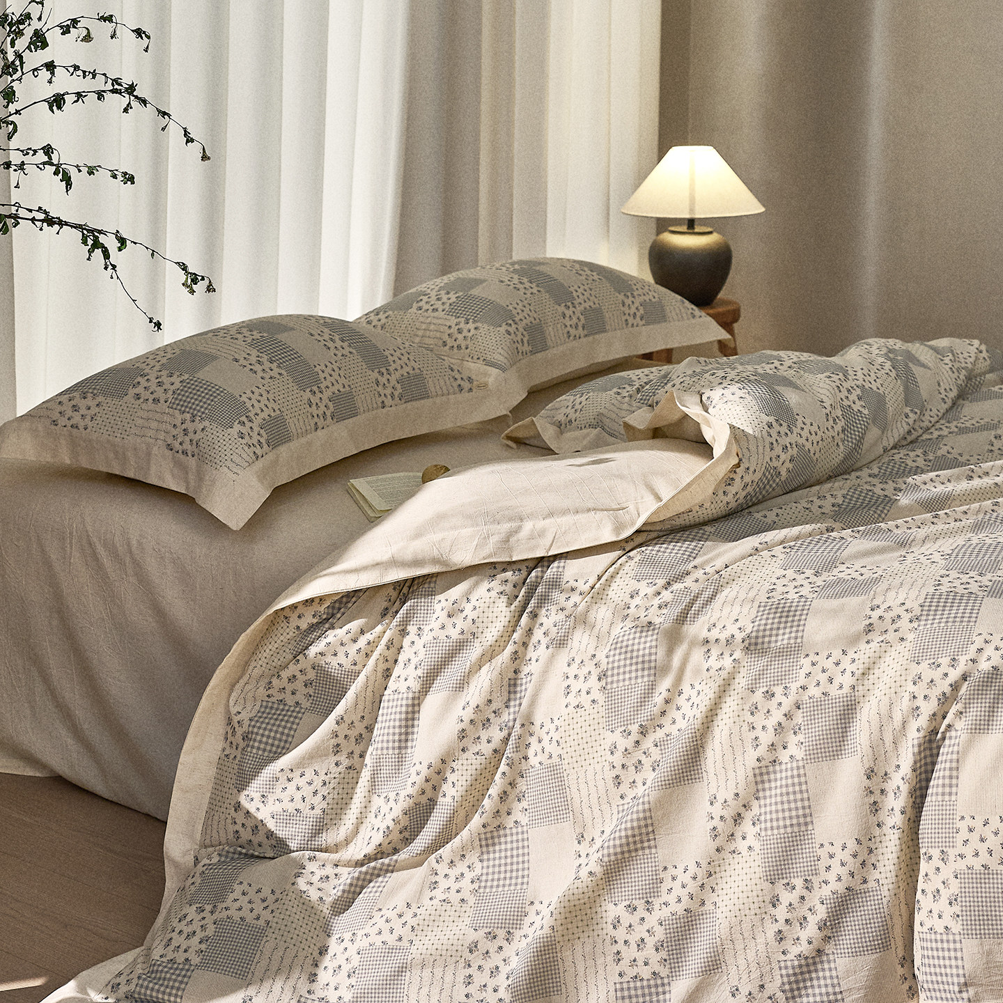 小义優品棉麻提花四件套全棉亚麻纯棉被套床单枕套英伦宽边床品