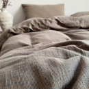 无印良品棉麻色织提花四件套全棉亚麻纯棉被套床单床笠三件套床品