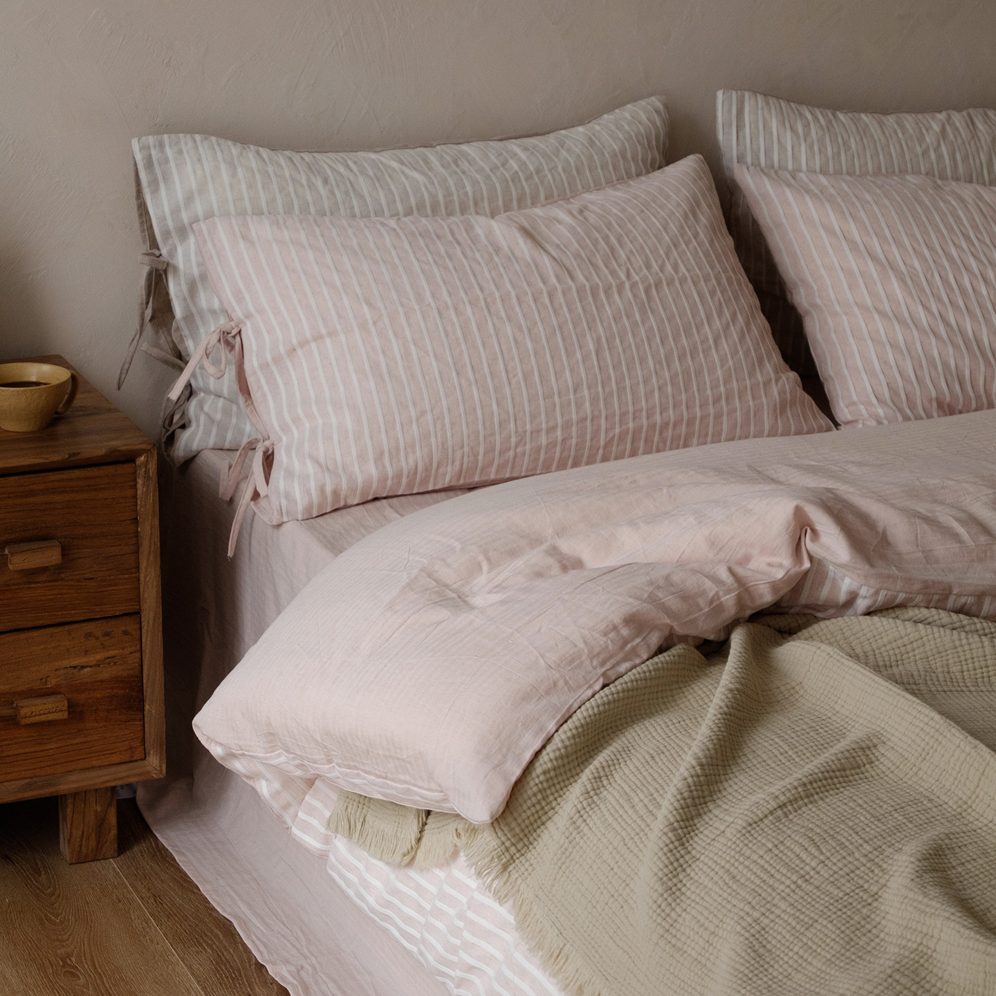 小义優品天丝棉麻四件套全棉亚麻纯棉被套床单床笠枕套三件套床品