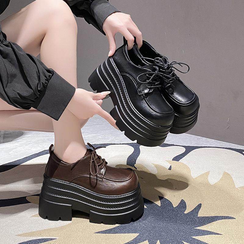 10cm厚底英伦风小皮鞋女2025新款小个子增高单鞋松糕鞋休闲乐福鞋,女鞋,松糕（摇摇）鞋,淘宝优惠券,粉丝福利购,淘宝优惠卷