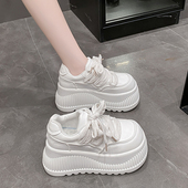 女2025秋季 新款 小个子松糕增高单鞋 9cm厚底小皮鞋 丑萌大头小白鞋