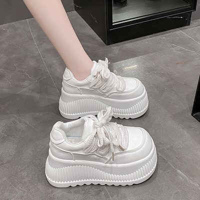 9cm厚底小皮鞋女2025秋季新款小个子松糕增高单鞋丑萌大头小白鞋