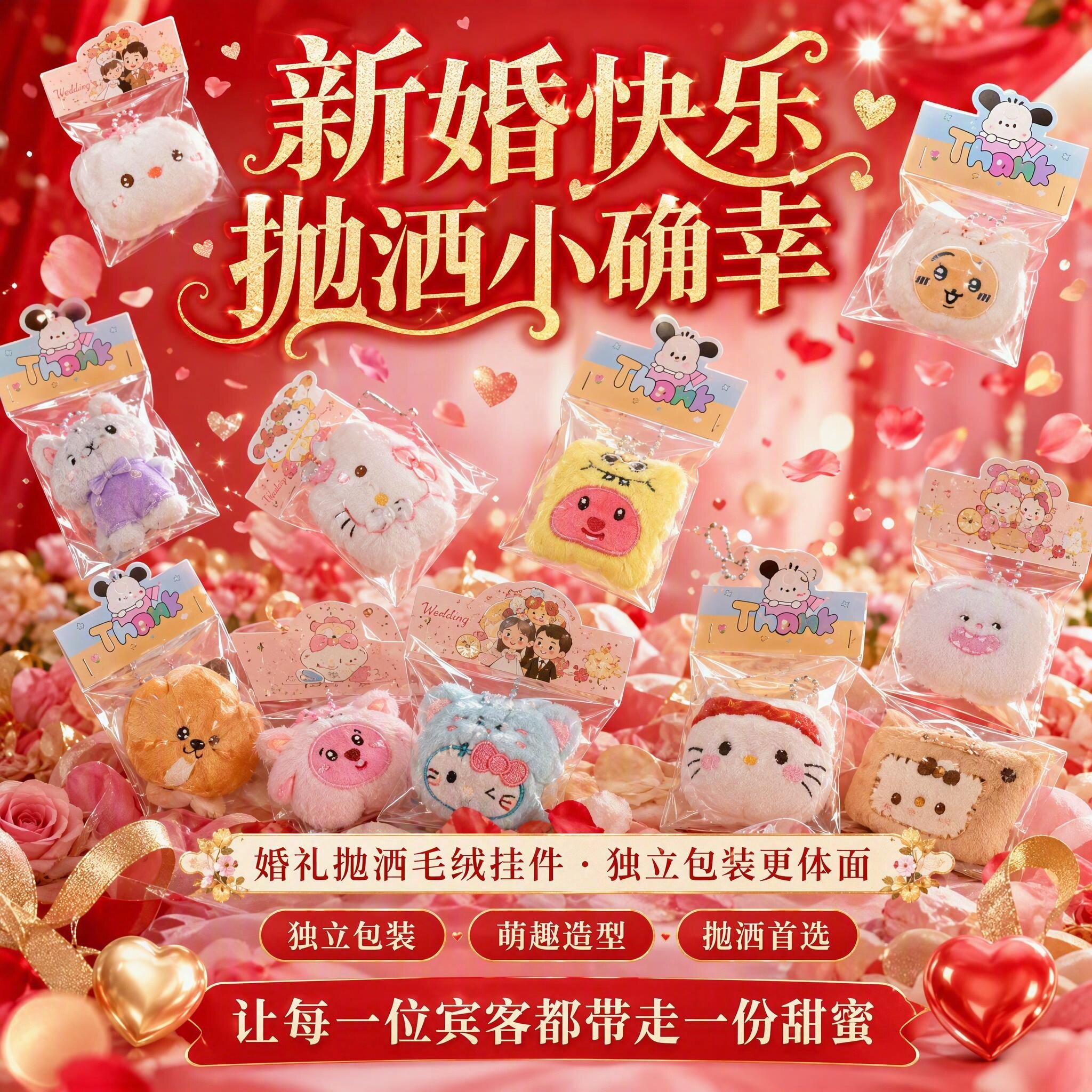可爱卡通毛绒婚礼抛洒钥匙扣