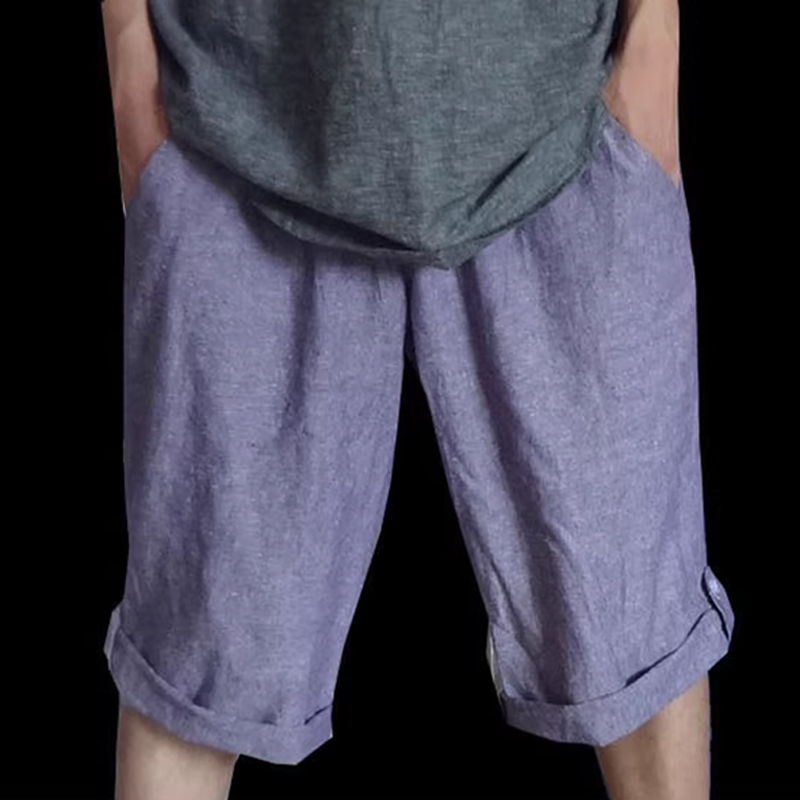 清仓亚麻胖男裤子夏季薄款休闲裤7分裤大码肥佬胖子凉快宽松松紧