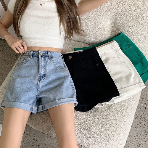 夏季韩版高腰显瘦阔腿牛仔热裤
