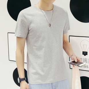 男装潮流男士短袖t恤圆领纯色白黑体桖上衣服内搭打底衫半袖汗衫