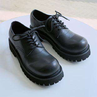 百搭大头厚底增高休闲系带通勤真皮 时尚 博衣社 超轻增高德比鞋