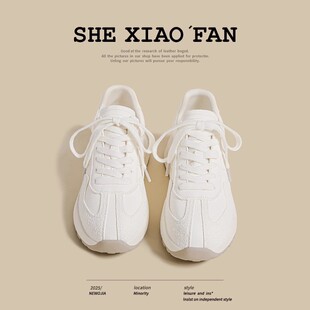 厚底阿甘鞋女2025夏季新款小白鞋白色小众增高超火德训运动老爹鞋