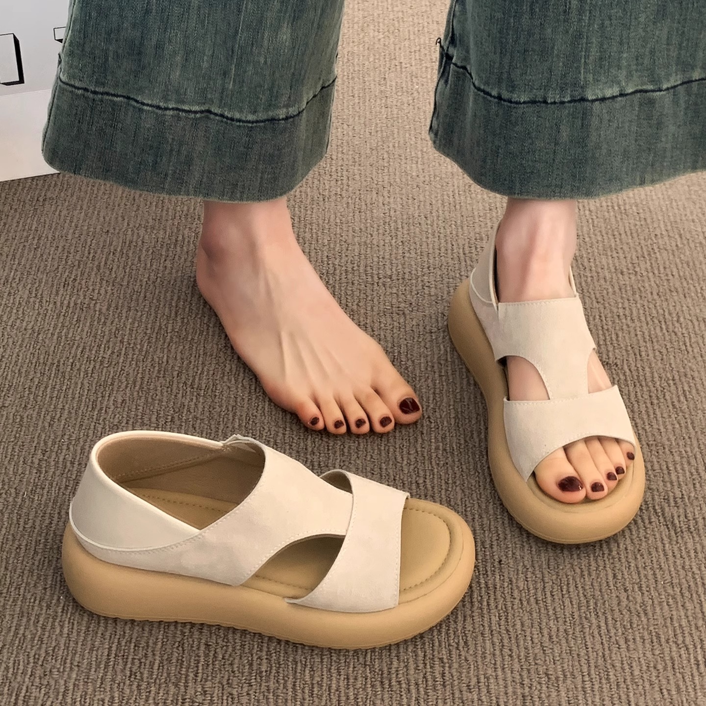 软羊皮厚底凉鞋女夏季外穿