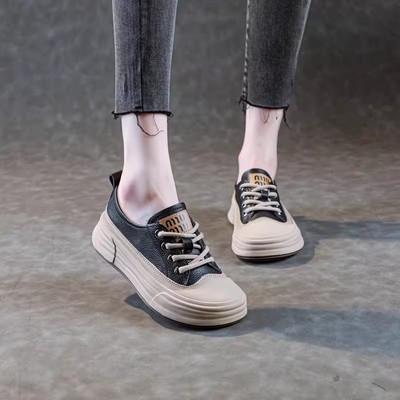 大码女鞋2025新款百搭头层牛皮小白鞋厚底增高真皮休闲黑色板鞋41