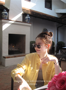 三喜threec 小鸡黄莱赛尔牛仔衬衫女2026新款宽松设计感小众上衣