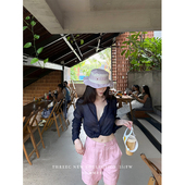 三喜threec必入款 女直筒阔腿休闲裤 ab版 原创设计宽松亚麻短裤