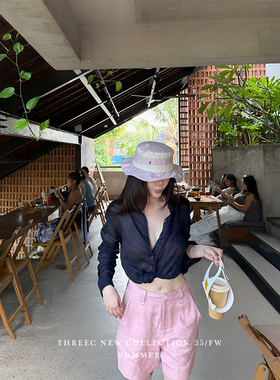 三喜threec必入款 ab版！原创设计宽松亚麻短裤女直筒阔腿休闲裤