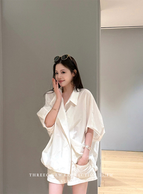 三喜threec “六边形战士衬衣”原创设计感定制面料 宽松衬衫上衣