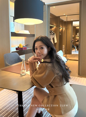 三喜threec 重磅私服100%绵羊毛 du家定制/驼色老钱气质羊毛外套