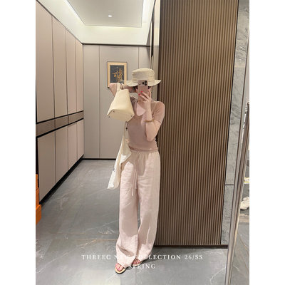 三喜threec直筒亚麻休闲裤女