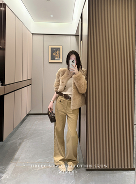 三喜threec【冬日版】万搭加绒法式设计感口袋直筒裤秋冬休闲长裤