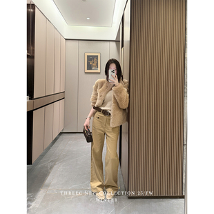 秋冬休闲长裤 三喜threec 设计感口袋直筒裤 万搭加绒法式 冬日版