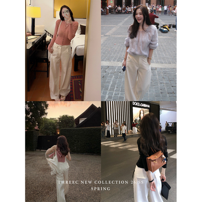 三喜threec【喜擅长的俏版型】收胯！天丝棉！高腰直筒休闲阔腿裤