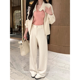 闭眼入 女白色直筒毛呢休闲裤 高品 加厚毛织裤 好穿 三喜threec