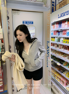 三喜threec lu的审美/scuba版薄款连帽卫衣外套女 干爽不加绒的棉