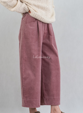 lalamoney·灯芯绒阔腿裤女秋冬新款韩系弹力高腰显瘦宽松休闲裤