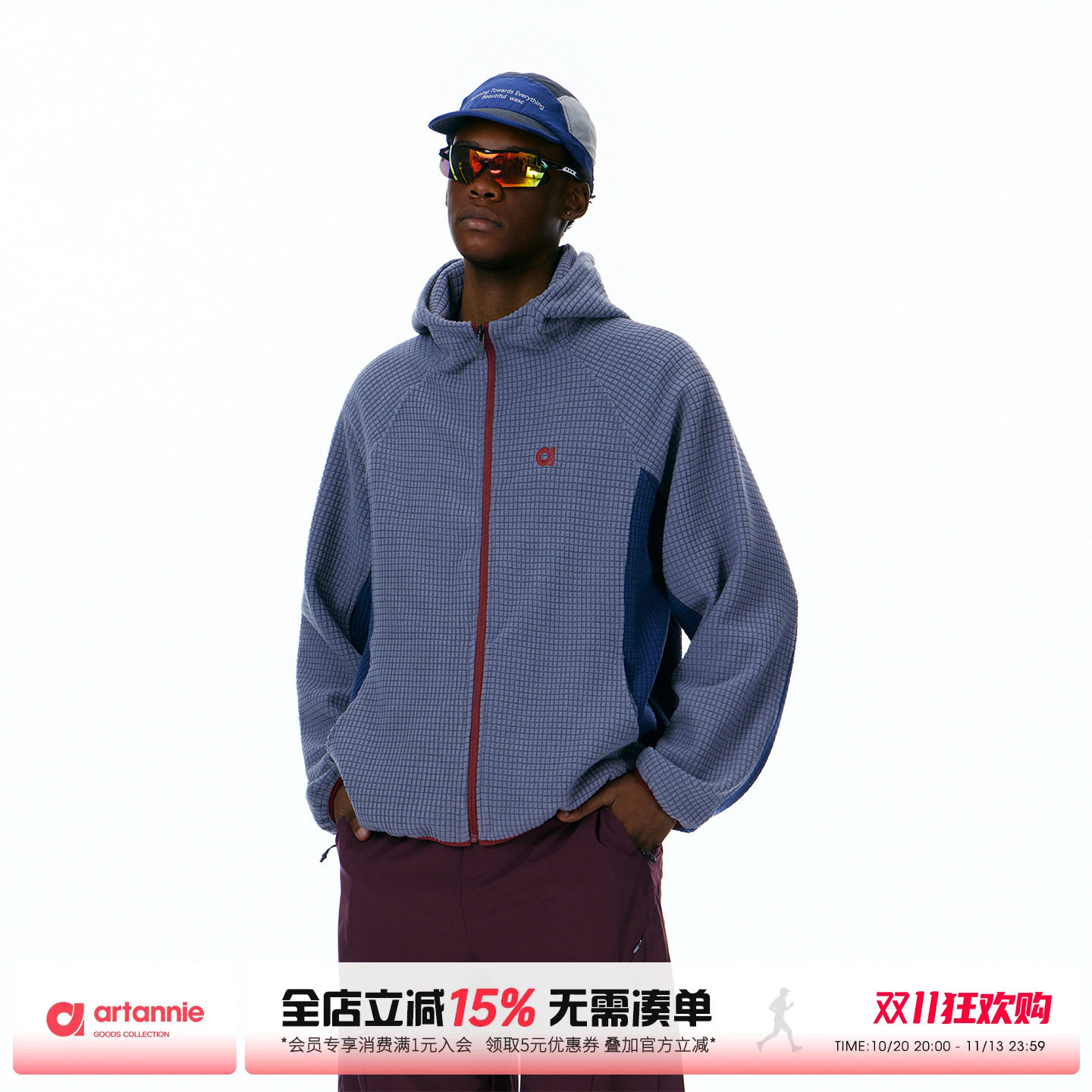 ARTANNIE华夫格开衫连帽卫衣男2026秋季新款美式宽松情侣抓绒外套
