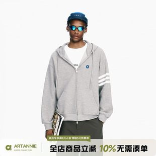 ARTANNIE华夫格连帽开衫卫衣男秋季新款美式重磅情侣运动男生外套