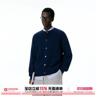 ARTANNIE 美式麻花开衫毛衣男秋季新款享利领情侣针织衫男生外套