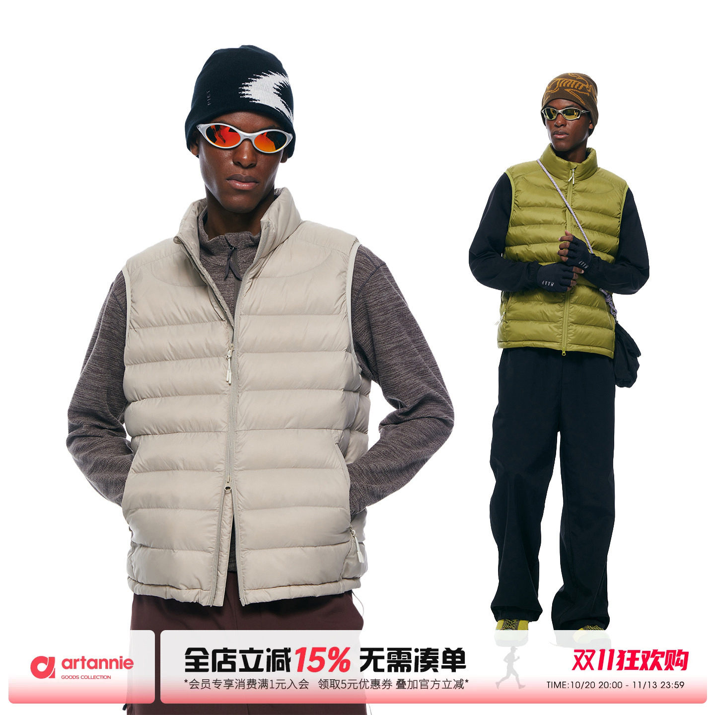 ARTANNIE户外防泼水运动棉马甲男款冬季轻薄排骨棉服情侣夹棉外套