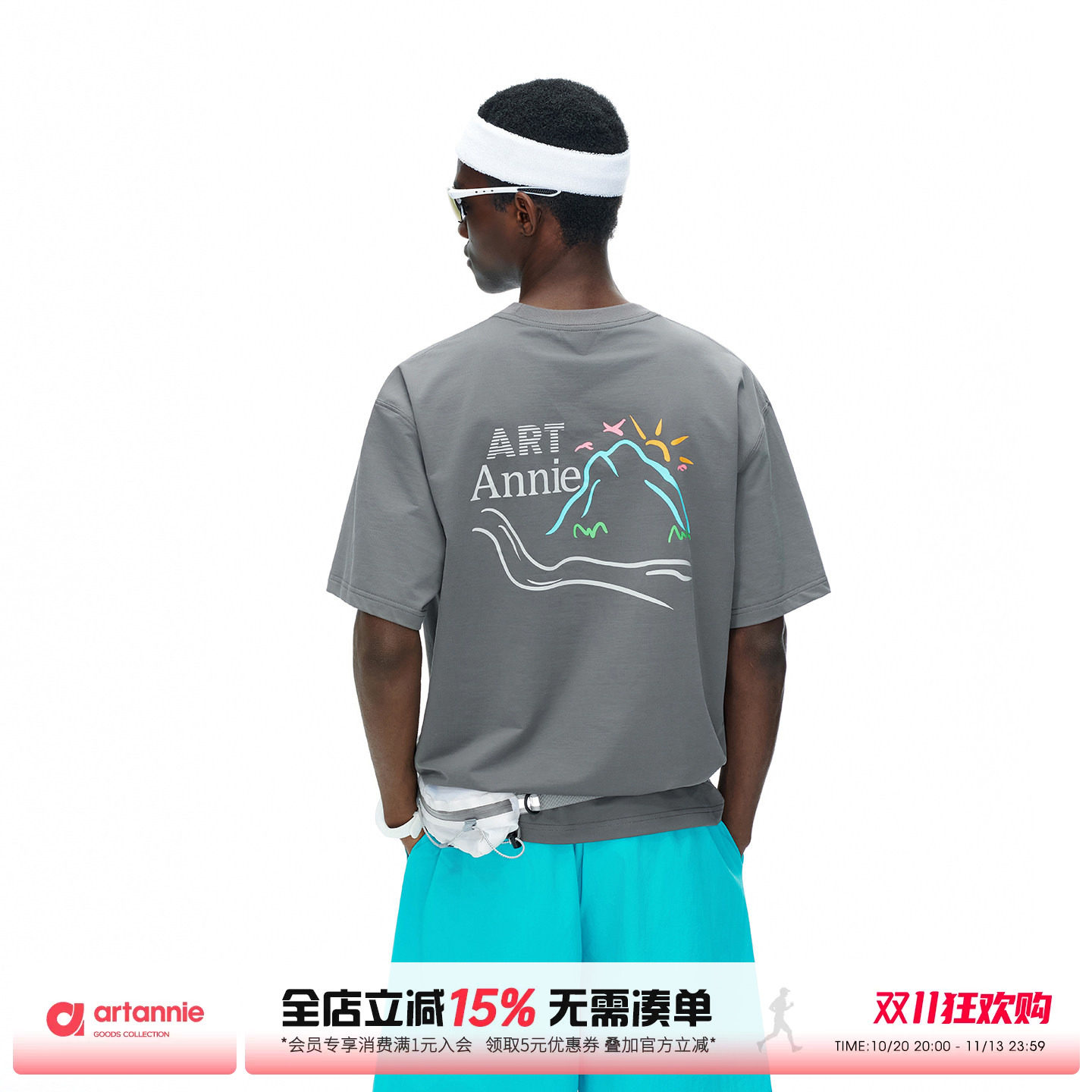 ARTANNIE 美式设计感印花宽松短袖t恤男夏季新款户外情侣运动上衣