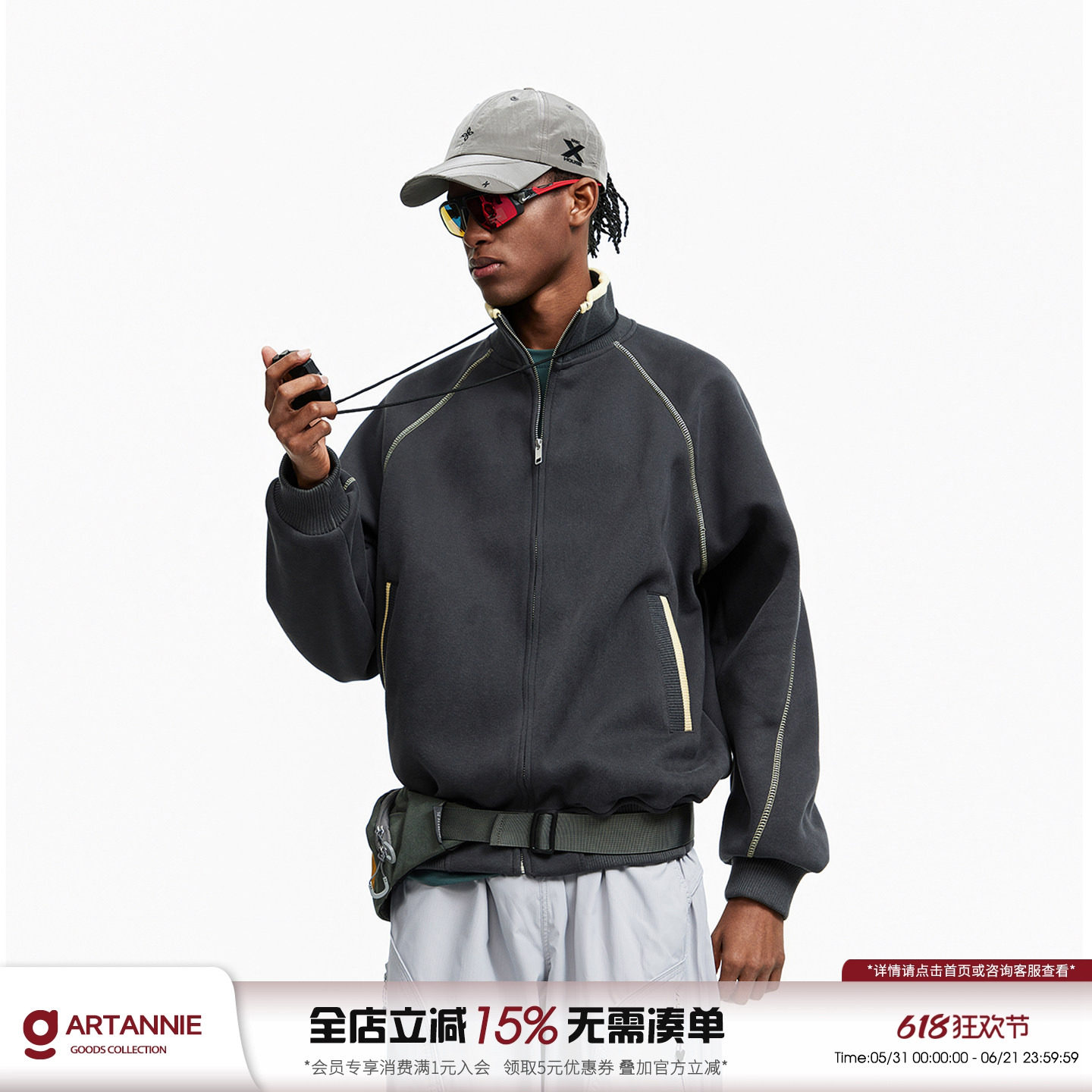 ARTANNIE美式开衫卫衣男春秋季新款休闲运动外套哈苏线情侣上衣服
