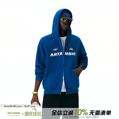 ARTANNIE美式设计感开衫外套2026新款秋季克莱因蓝印花连帽卫衣男