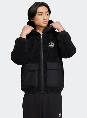 阿迪达斯三叶草冬季保暖仿羊羔绒运动休闲夹克外套HS2004 HS2005