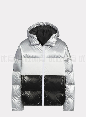 Adidas阿迪达斯 正品童装大童运动亮面保暖休闲连帽羽绒服 IN0966