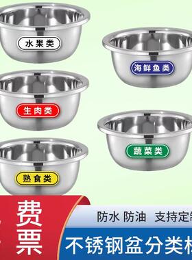 不锈钢盆分类标签贴学校餐饮食堂厨房塑料菜肉盆防水彩色标贴定制