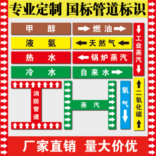 国标反光管道标贴标签管路流向箭头色标消防安全标识牌不干胶定做